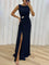 Serena | Pleated Maxi Evening Dress - Navy Blue