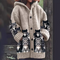 Jasmin - Cozy Knit Cat Print Cardigan - Light Brown