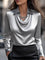 Nyx | Elegant Draped Neckline Women’s Top - Grey