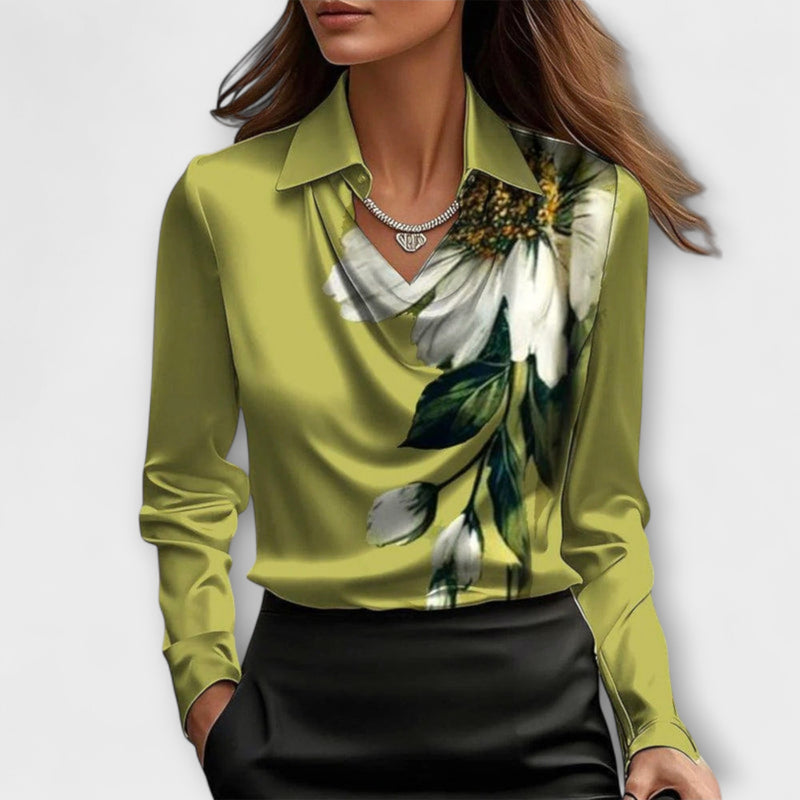Lira - Shimmering Blouse with Ruching at the Collar