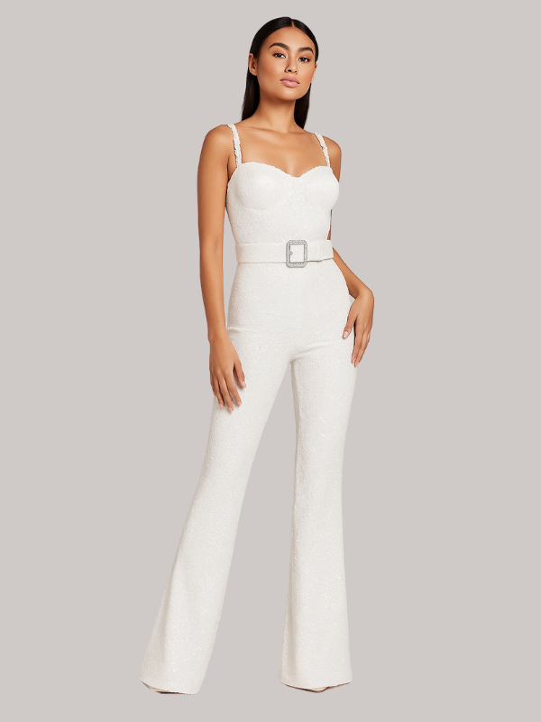 Elizabeth - Women’s Strapless Glitter Jumpsuit with Waist Belt