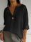 Ella - Elegant V-Neck 3/4 Sleeve Blouse - Black