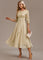 Alisa Champagne Embroidery 3/4 Sleeve Round Neck Dress - Champagne