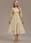 Luna Champagne Embroidery 3/4 Sleeve Round Neck Dress