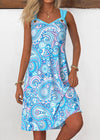 Alisa Light Blue Eyelet Tribal Print A Line Sleeveless Dress