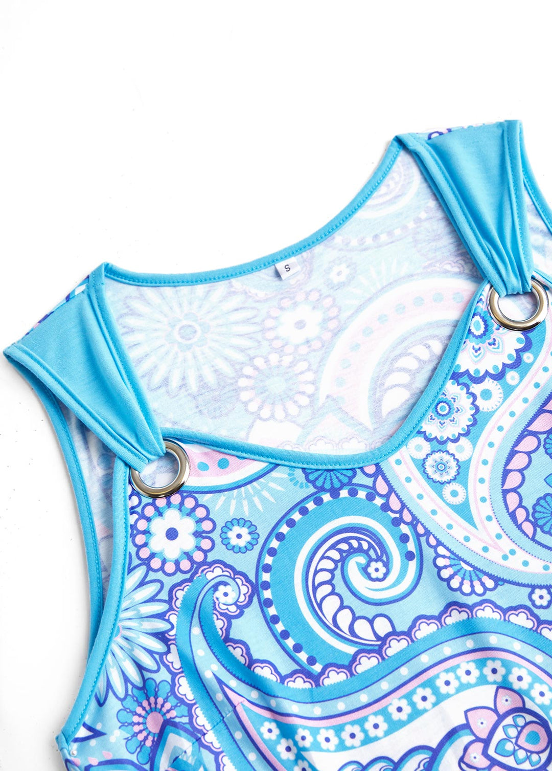 Roia Light Blue Eyelet Tribal Print A Line Sleeveless Dress