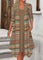 Zoe Dark Camel Fake 2in1 Tribal Print A Line Dress - Dark Camel