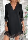 Ayesha Black A Line 3/4 Sleeve V Neck Dress