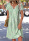 Luna Multi Color Floral Print Short Split Neck Dress - Sage Green