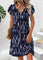 Luna Multi Color Floral Print Short Split Neck Dress - Navy