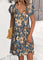Luna Multi Color Floral Print Short Split Neck Dress - Multi Color