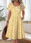 Anabel Yellow Ditsy Floral Print Short Sleeve Boat Neck Dress