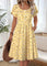 Anabel Yellow Ditsy Floral Print Short Sleeve Boat Neck Dress - Yellow