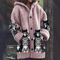 Jasmin - Cozy Knit Cat Print Cardigan - Pink