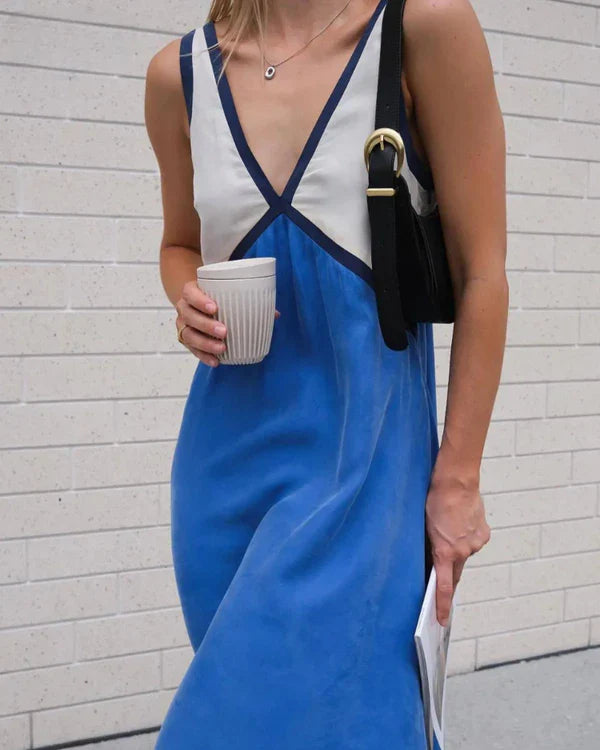 Lara - Chic V-neck contrasting color dress