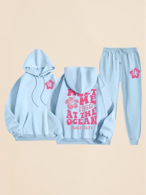 Mila - Comfy Oversized Tracksuit with Surf City Back Print