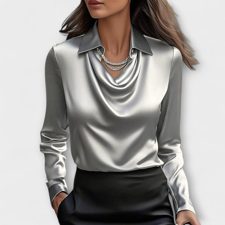Lira - Shimmering Blouse with Ruching at the Collar