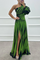 Chloe – Elegant Striped One Shoulder Maxi Dress - Green