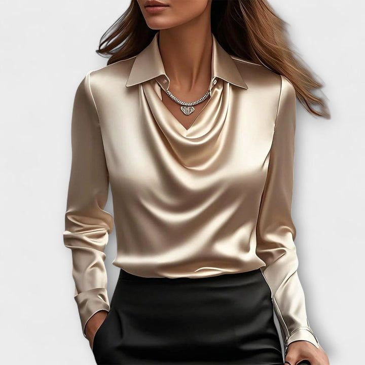 Lira - Shimmering Blouse with Ruching at the Collar