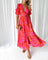 Clara – Elegant V-Neck Puff Sleeve Maxi Dress - Red