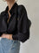 Elara Oversized Button-Up Collared Shirt - Black