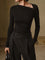Fozia Rib-Knit Long Sleeve Top - Black