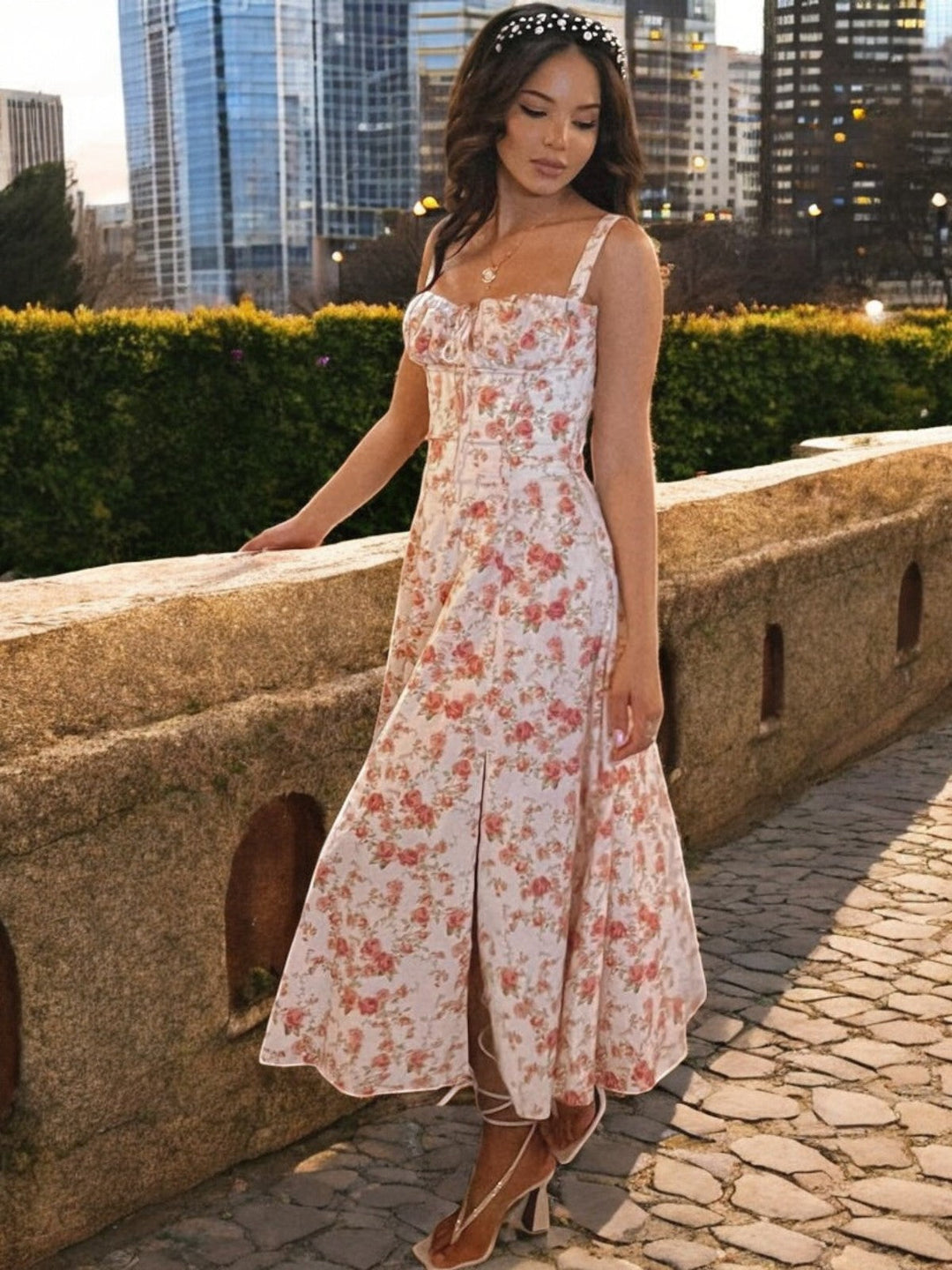 Lira Rosebud Linen Floral Maxi Dress