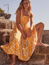 Leona Summer Yellow Maxi Dress with White Abstract Print