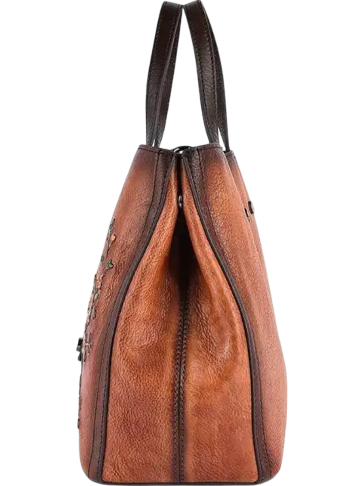 Ember Genuine Vintage Floral Embroidered Leather Tote Bag