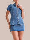 Marvelle Denim Button-Up Skirt Set
