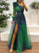 Sienna – Trendy One Shoulder Mesh Print Maxi Dress - Dark Green