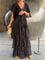 Blaise - Ruffled Short Sleeves V-Neck Maxi Dress - Black