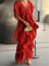 Blaise - Ruffled Short Sleeves V-Neck Maxi Dress - Red
