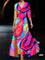 Emily - Printed High Waist Midi Dress with Mid Sleeves - Pink
