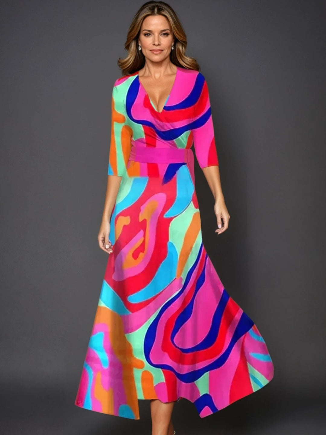 Zoe - Classic Floral V-Neck Maxi Dress