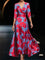 Emily - Printed High Waist Midi Dress with Mid Sleeves - Red