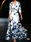 Emily - Printed High Waist Midi Dress with Mid Sleeves - Blue