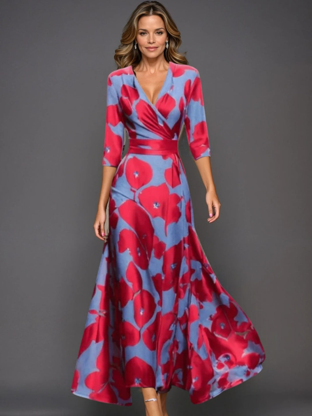 Zoe - Classic Floral V-Neck Maxi Dress