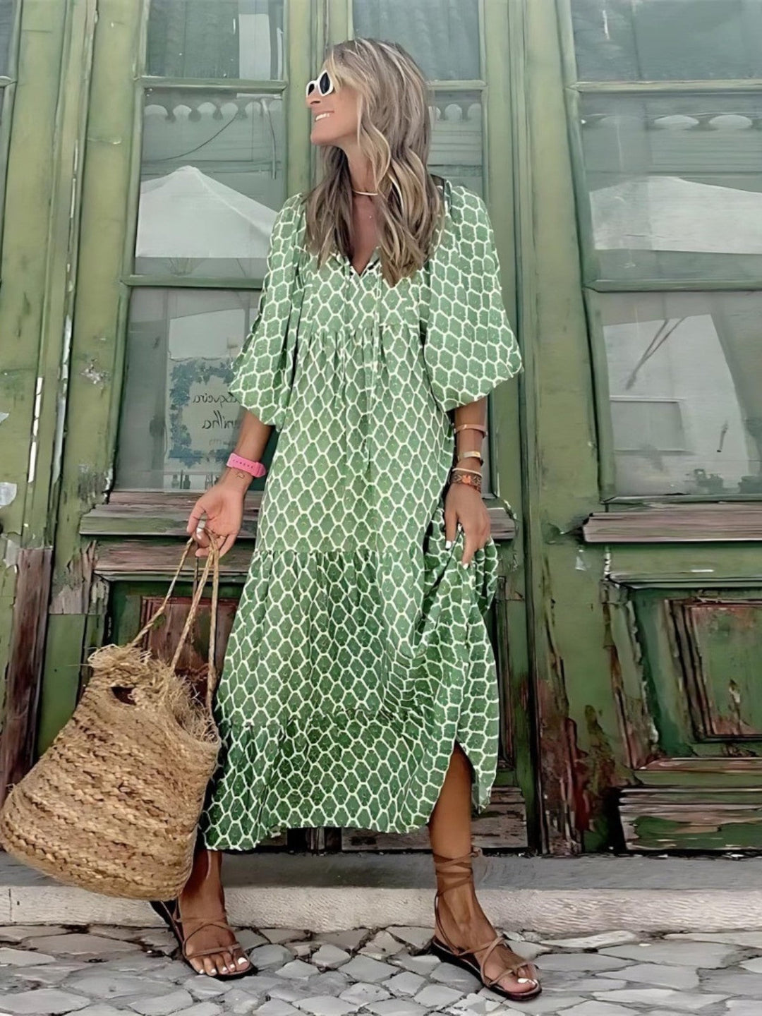 Mabel - Breezy High-Low Geometric Print Dress