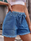 Ellie High-Waist Drawstring Denim Shorts - Navy