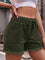 Ellie High-Waist Drawstring Denim Shorts - Green