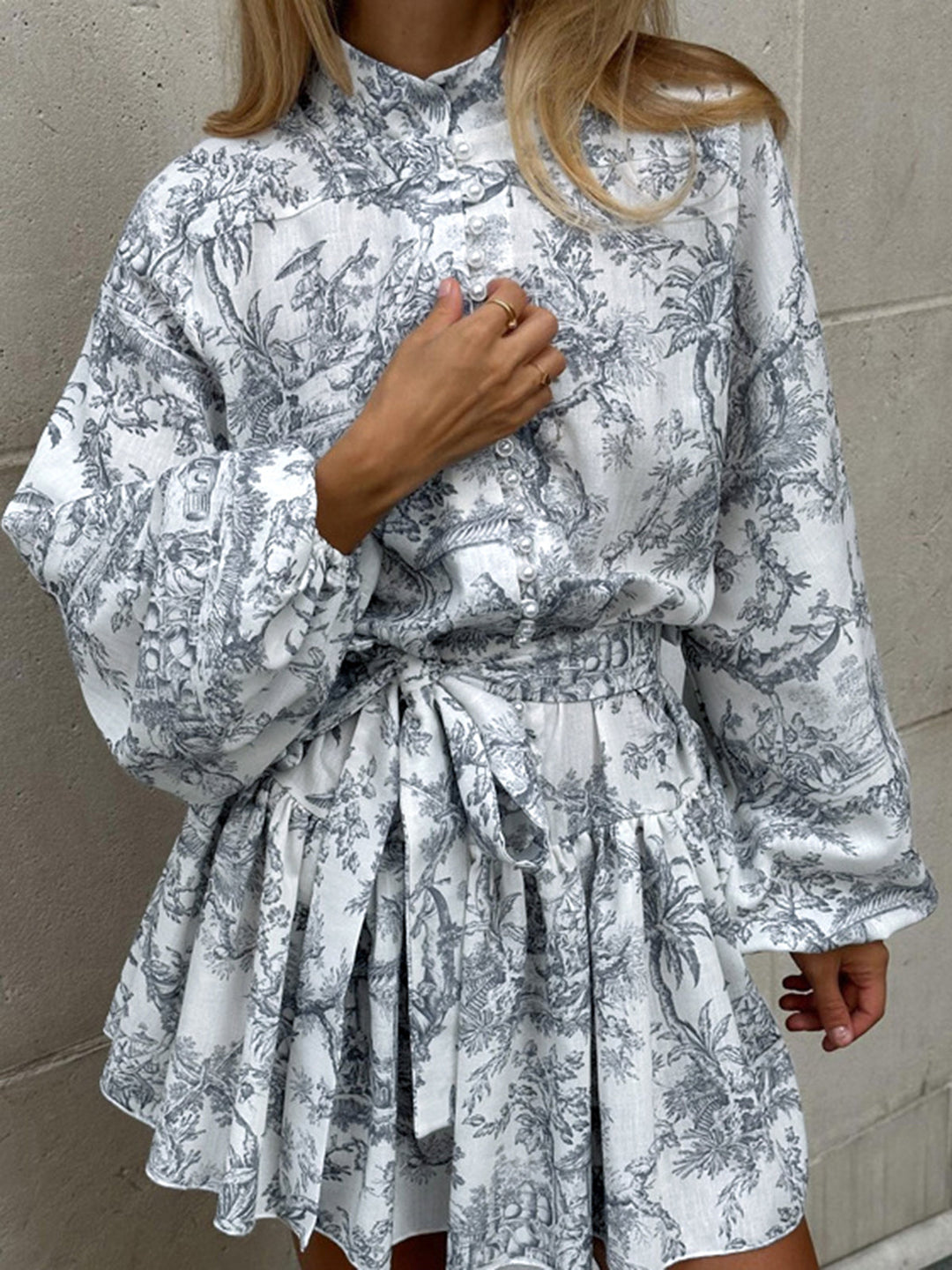 Sophia Ink Print Tie A-Line Dress