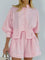 Mira Cotton Pinstripe Long-Sleeve Shorts Set - Pink