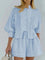 Mira Cotton Pinstripe Long-Sleeve Shorts Set - Blue