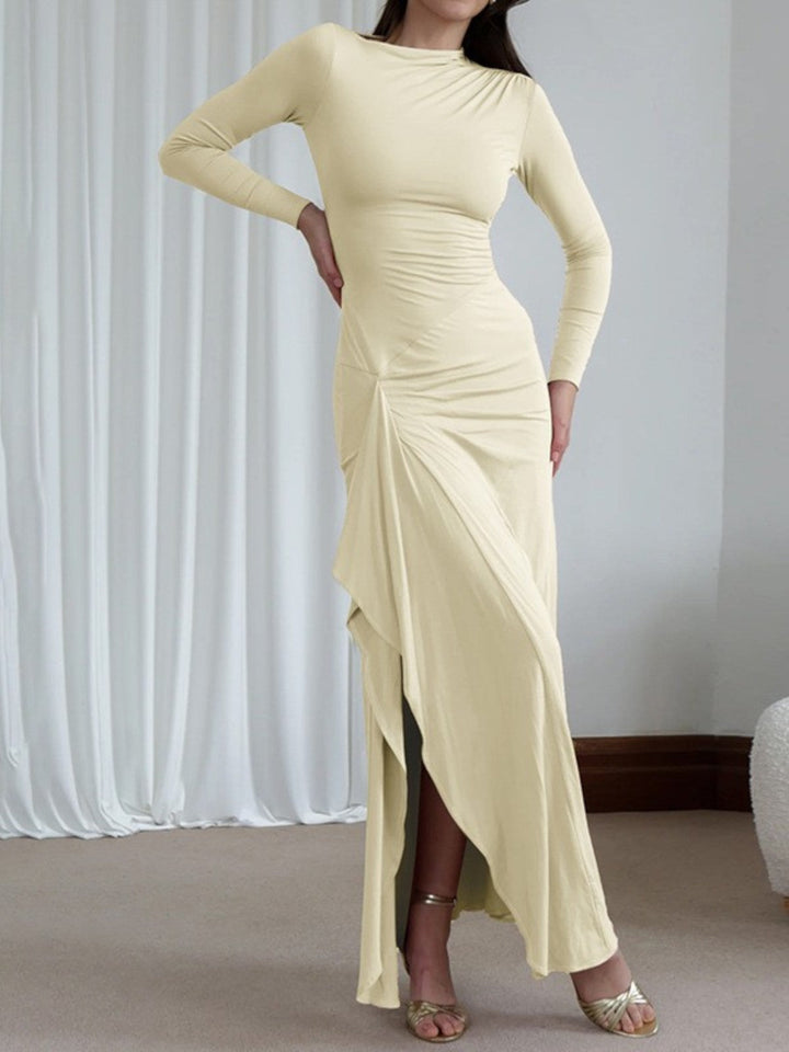 Isla Ruched Long-Sleeve Gown