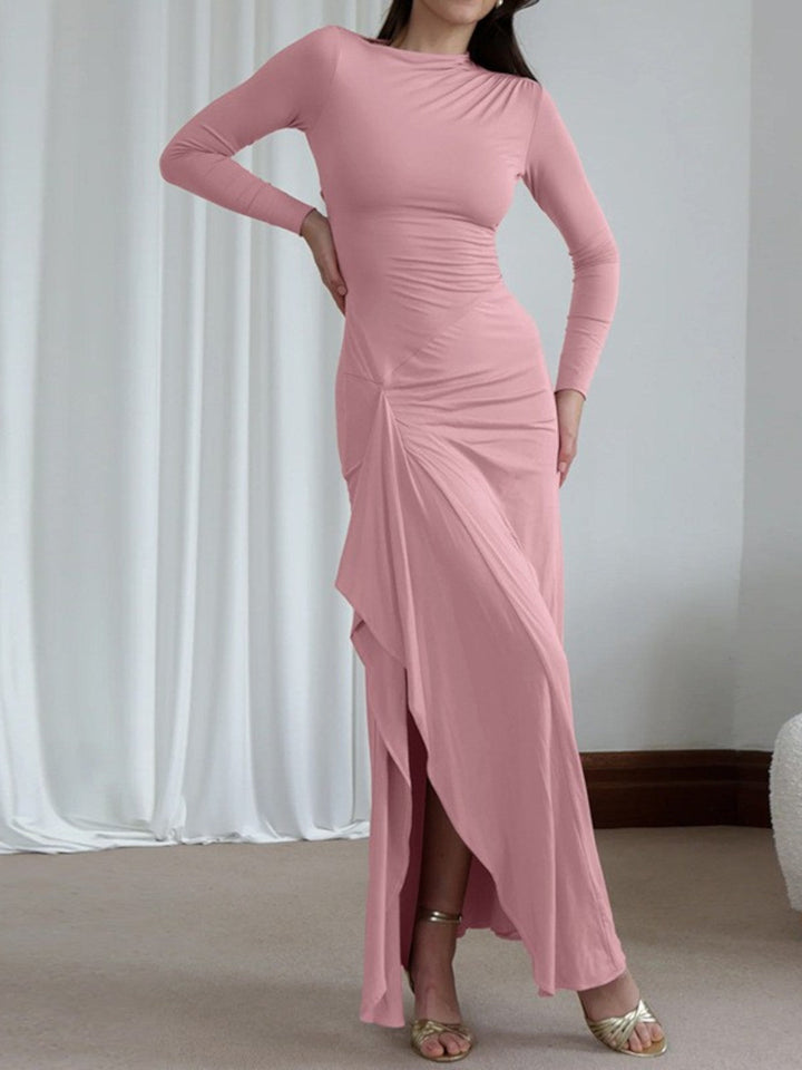 Isla Ruched Long-Sleeve Gown