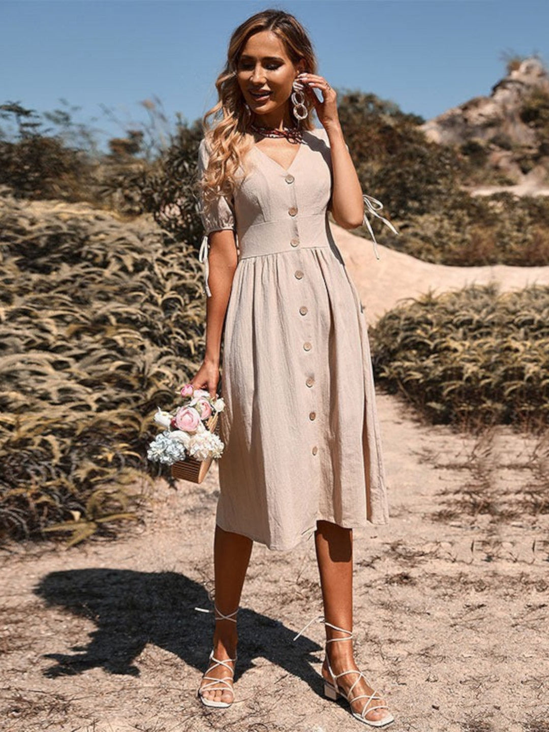 Sophia Button-Down A-Line Midi Dress