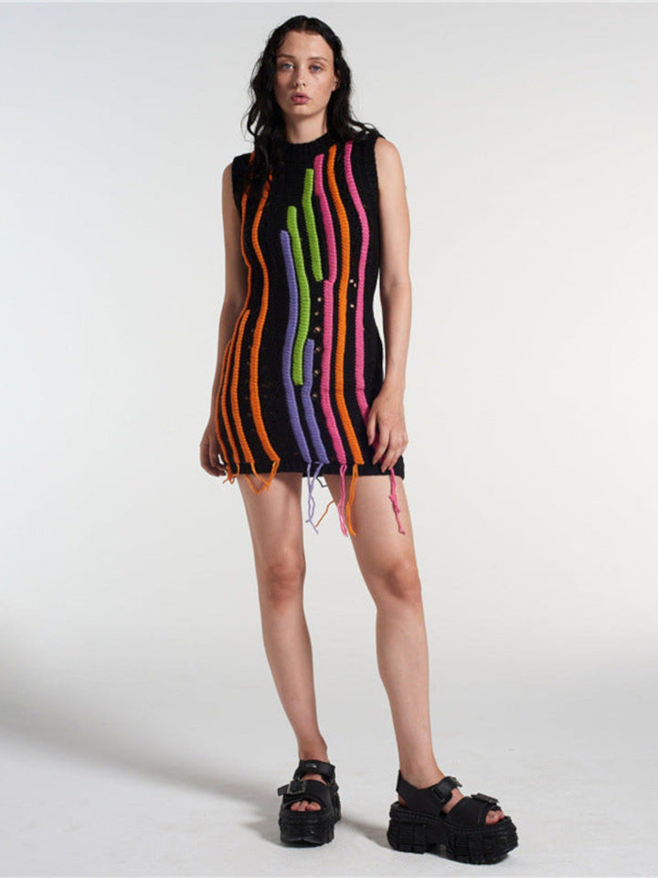 Tessa Vibrant Multicolor Crochet Knit Dress