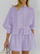 Mira Cotton Pinstripe Long-Sleeve Shorts Set - Purple