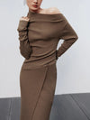 Mira Asymmetric Caramel Knit Top